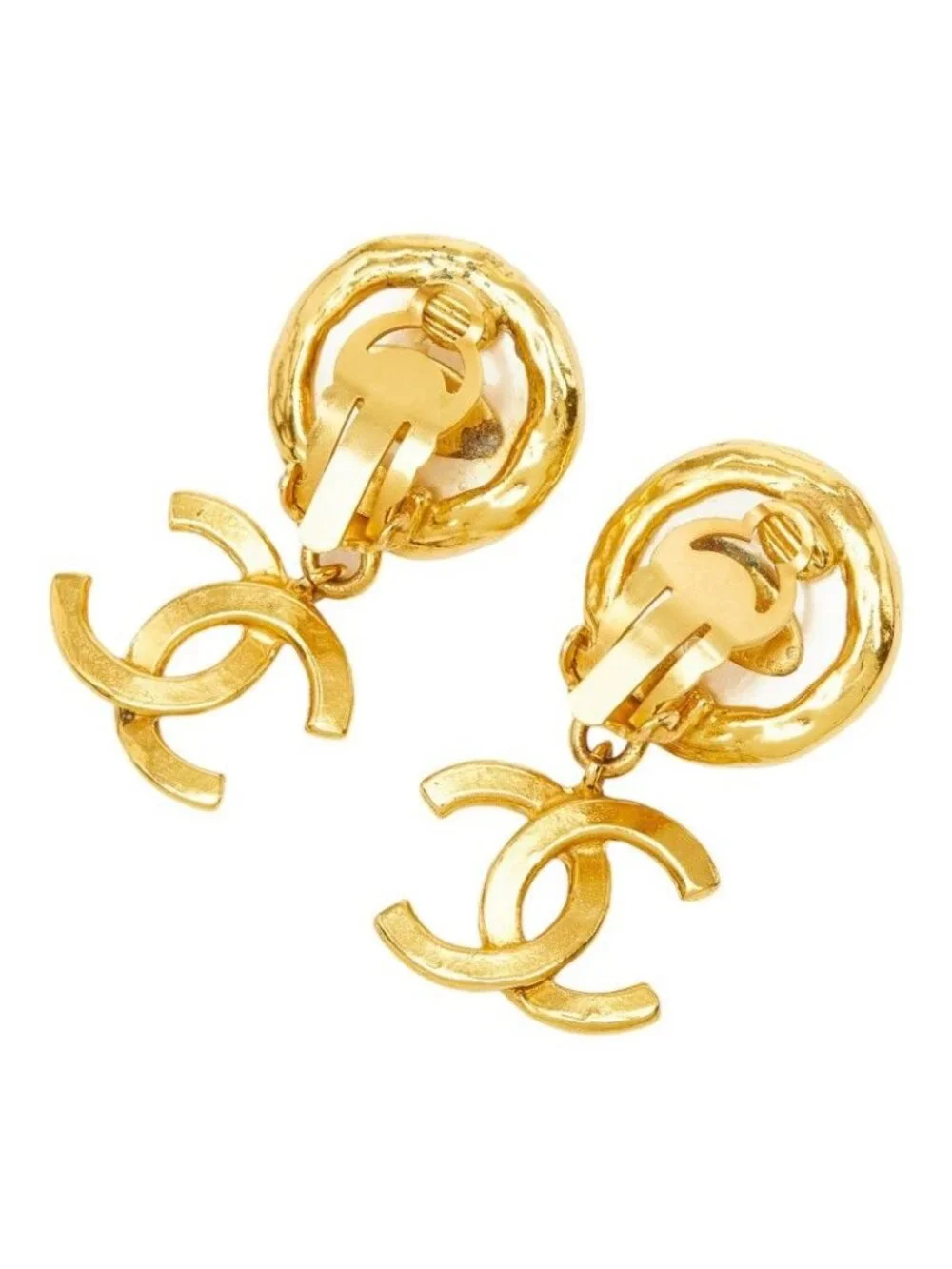 Chanel CC Logo Vintage Swing Earrings 95 Gold Plated Faux Pearl